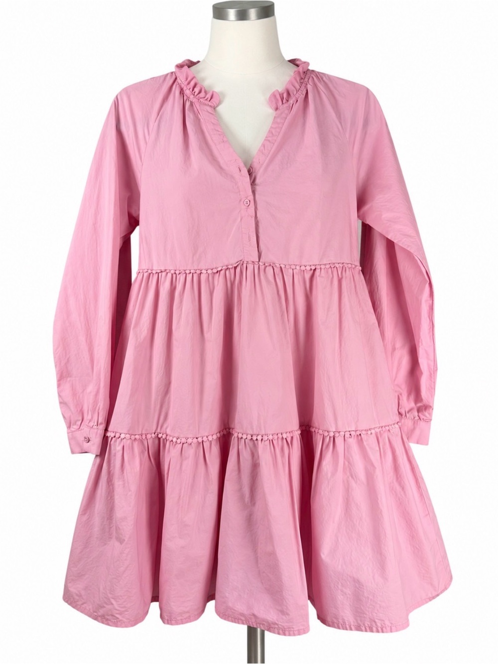 The Shirt by Rochelle Behrens Pink Tiered Mini Dress XS